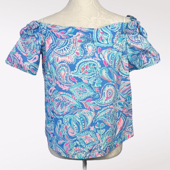 Lilly Pulitzer Off Shoulder Paisley Cotton Top Small - Picture 7 of 10